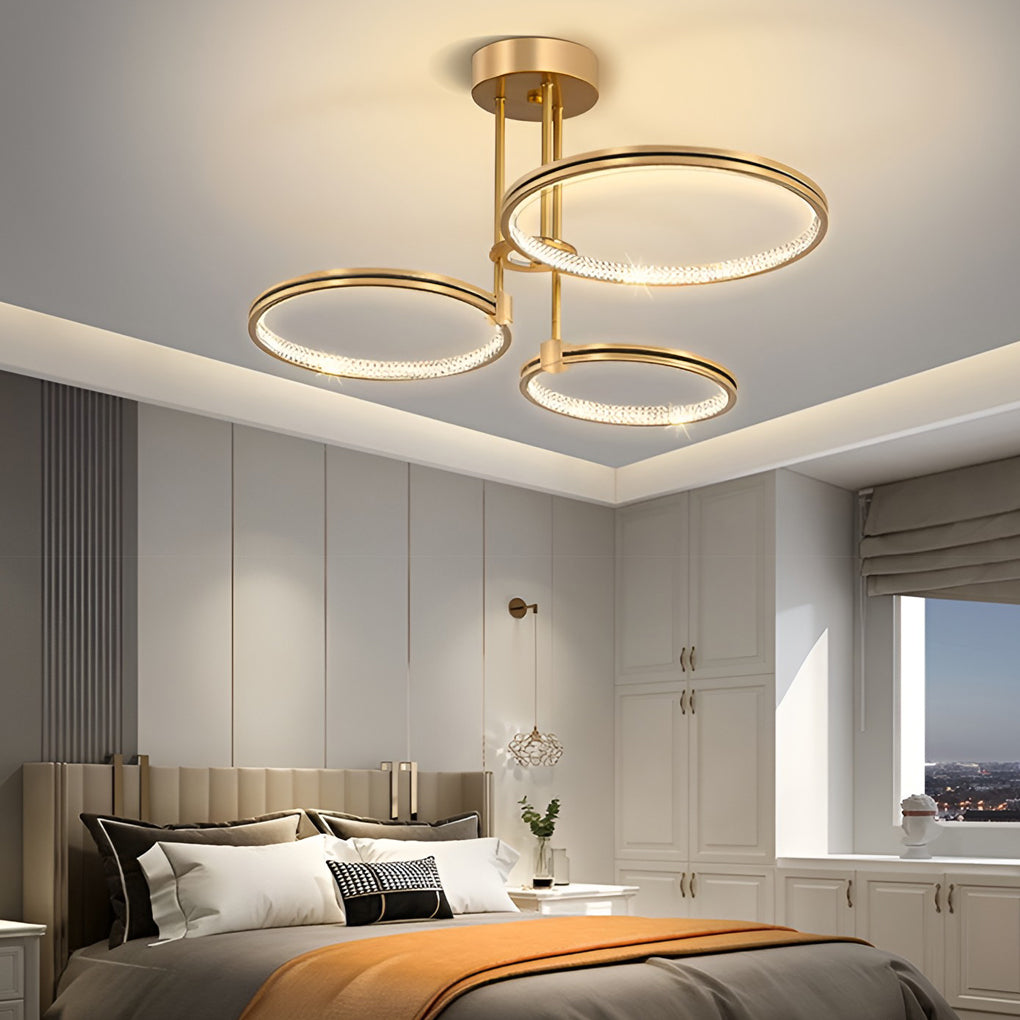 Modern Gold 3 Ring LED Ceiling Light Minimalist Nordic Metal Chandelier for Living Room
