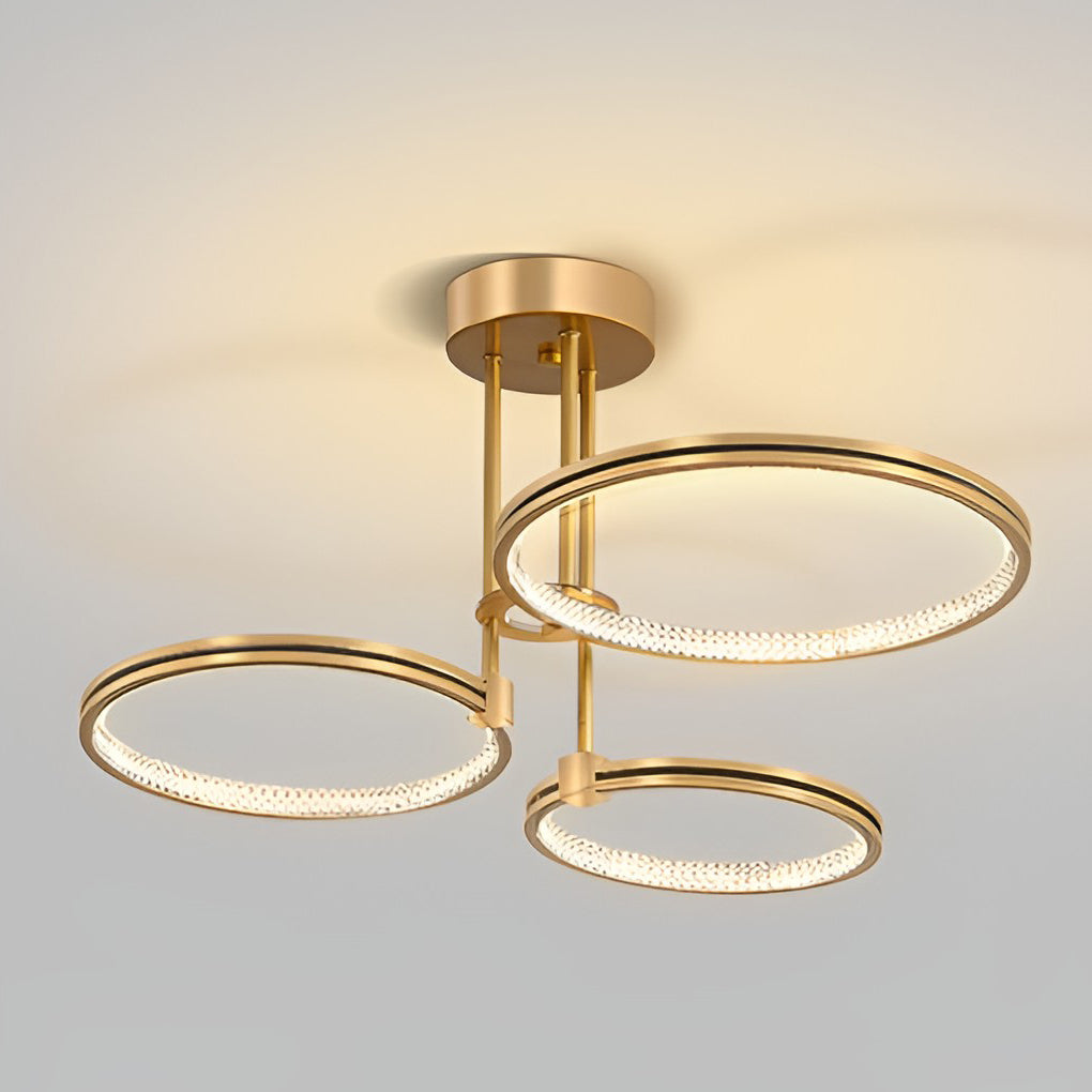 Modern Gold 3 Ring LED Ceiling Light Minimalist Nordic Metal Chandelier for Living Room