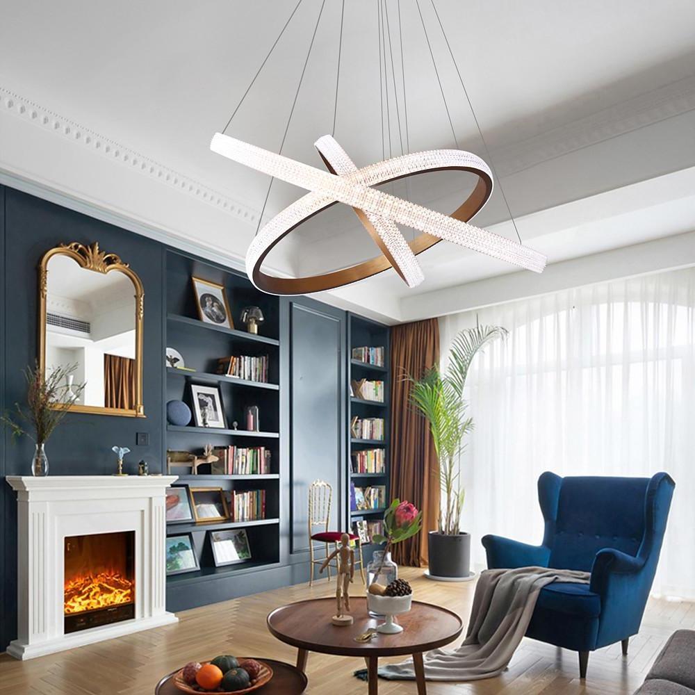 Modern Gold 3 Ring LED Chandelier Adjustable Hanging Pendant Light for Kitchen Island and Dining Room