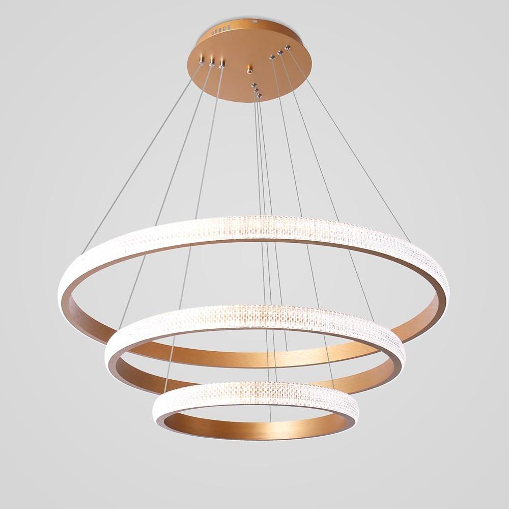 Modern Gold 3 Ring LED Chandelier Adjustable Hanging Pendant Light for Kitchen Island and Dining Room