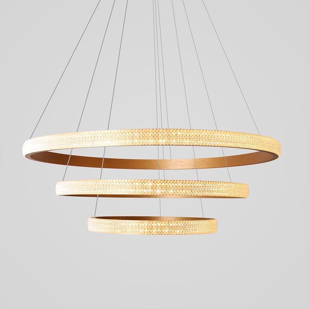Modern Gold 3 Ring LED Chandelier Adjustable Hanging Pendant Light for Kitchen Island and Dining Room