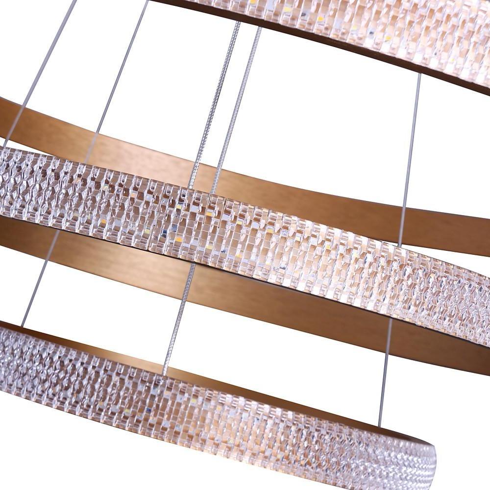 Modern Gold 3 Ring LED Chandelier Adjustable Hanging Pendant Light for Kitchen Island and Dining Room