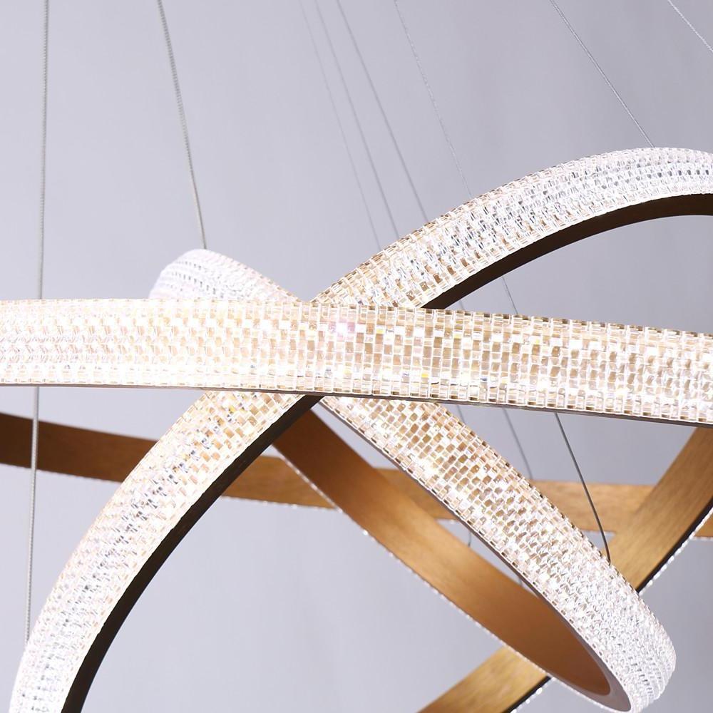 Modern Gold 3 Ring LED Chandelier Adjustable Hanging Pendant Light for Kitchen Island and Dining Room