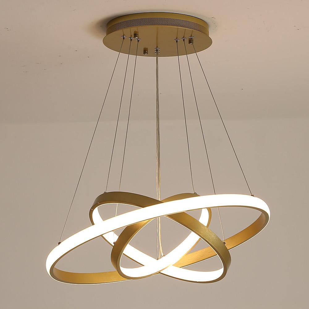 Modern Gold 3 Ring LED Chandelier Dimmable Pendant Light for Dining Room and Living Area