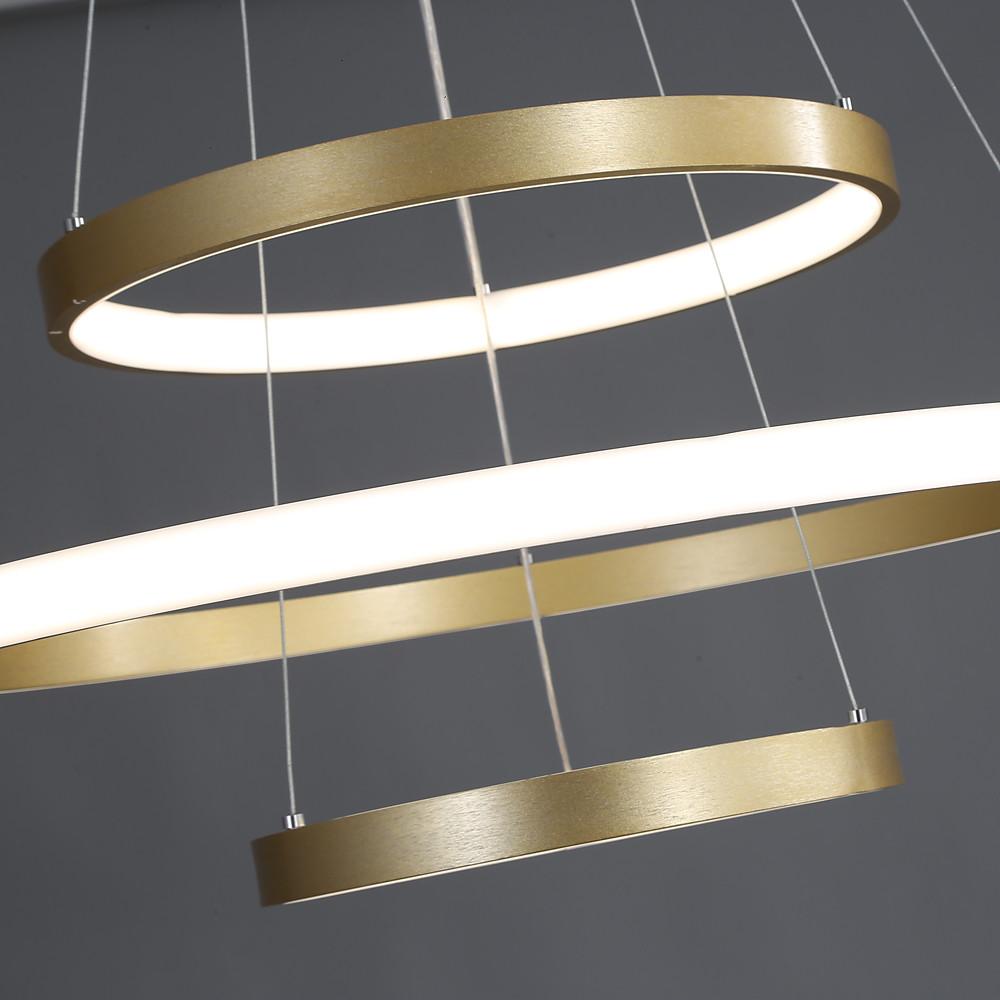 Modern Gold 3 Ring LED Chandelier Dimmable Pendant Light for Dining Room and Living Area