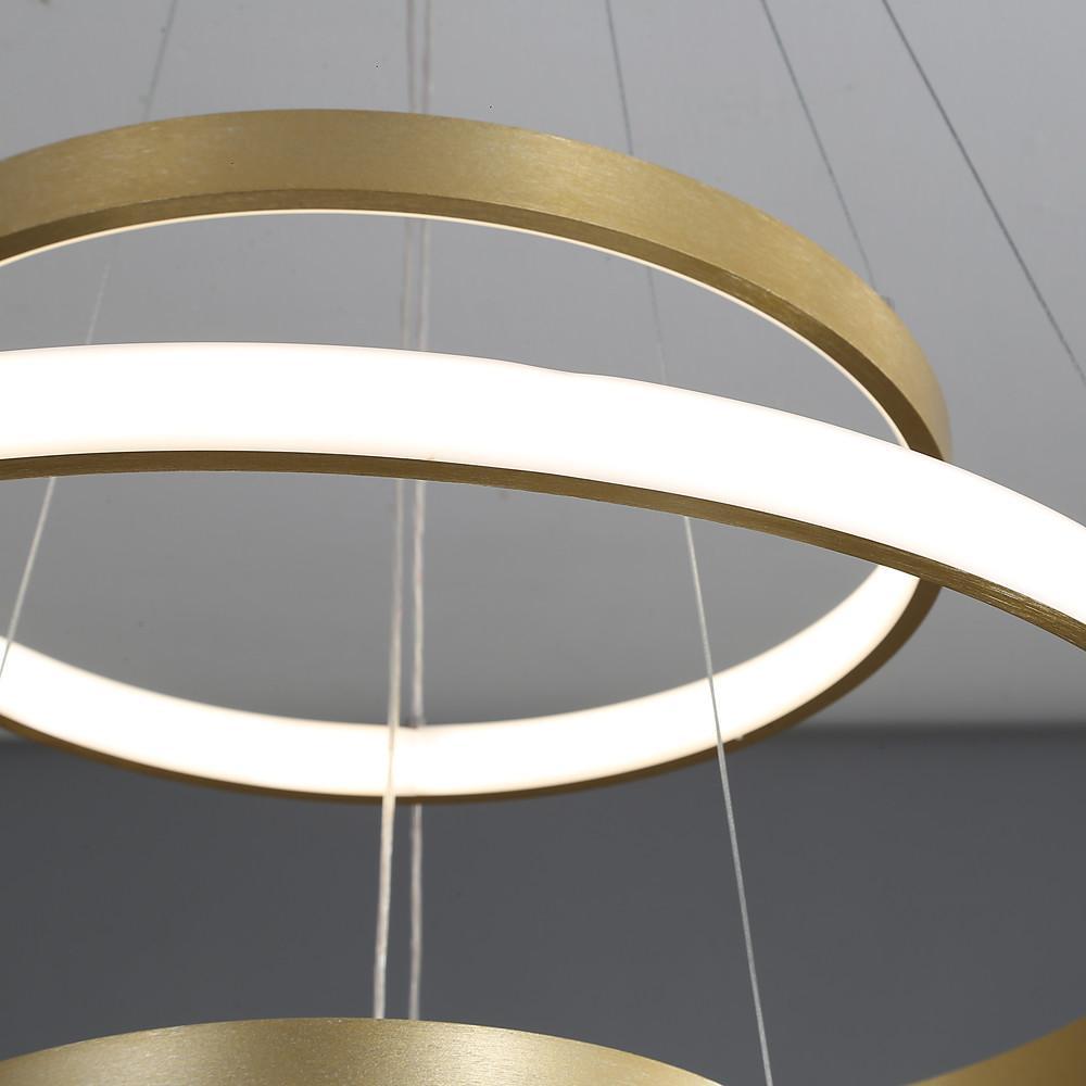 Modern Gold 3 Ring LED Chandelier Dimmable Pendant Light for Dining Room and Living Area