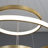 Modern Gold 3 Ring LED Chandelier Dimmable Pendant Light for Dining Room and Living Area