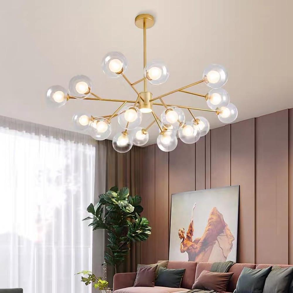 Modern Gold 9 Light Glass Globe Chandelier LED Pendant Ceiling Fixture