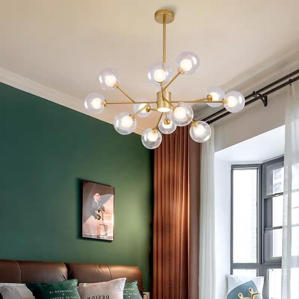 Modern Gold 9 Light Glass Globe Chandelier LED Pendant Ceiling Fixture