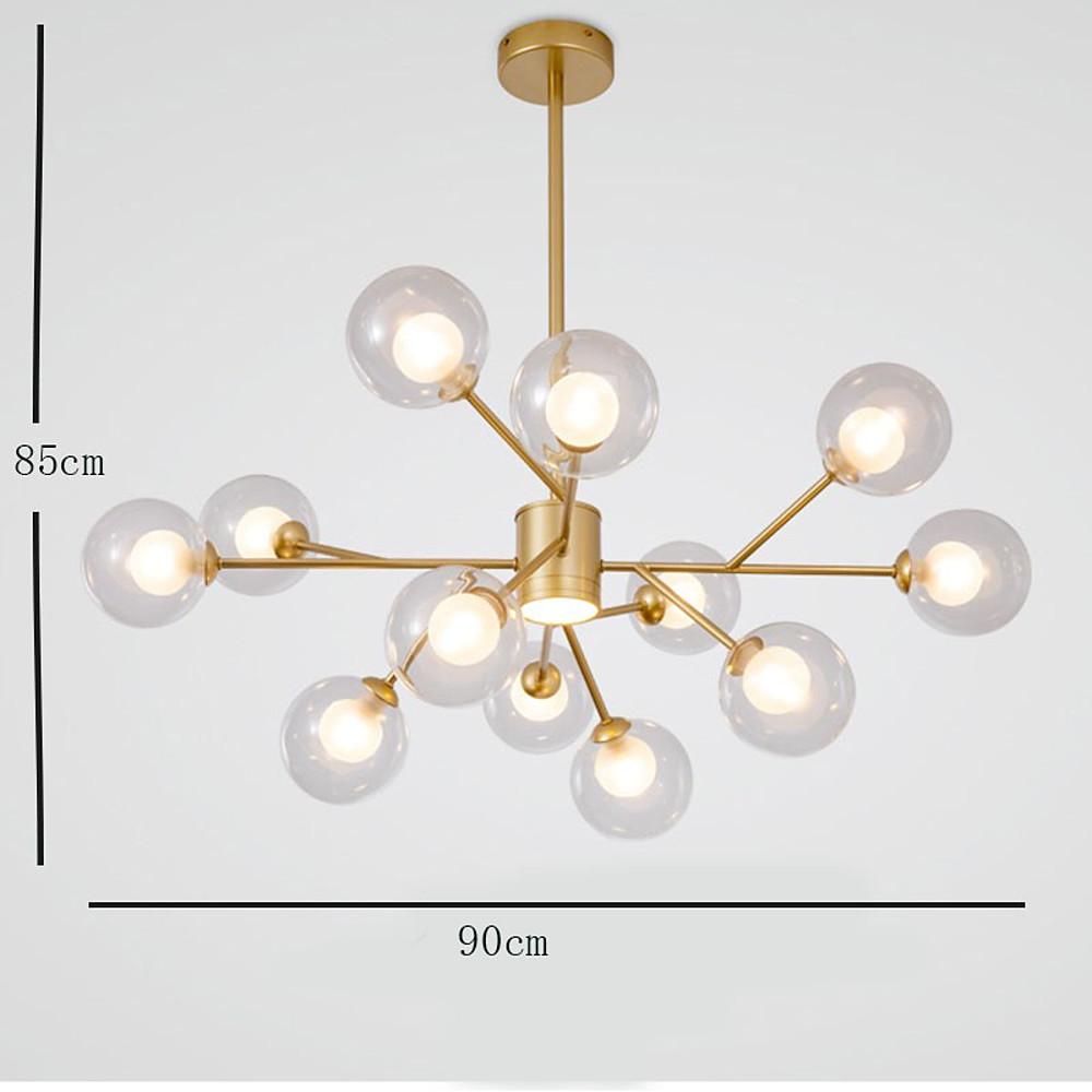 Modern Gold 9 Light Glass Globe Chandelier LED Pendant Ceiling Fixture