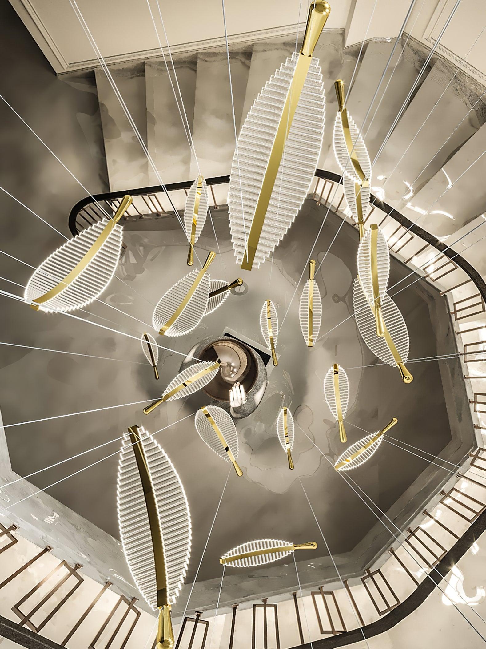 Modern Gold Acrylic Leaf LED Pendant Light Elegant Luxury Chandelier for Dining Room