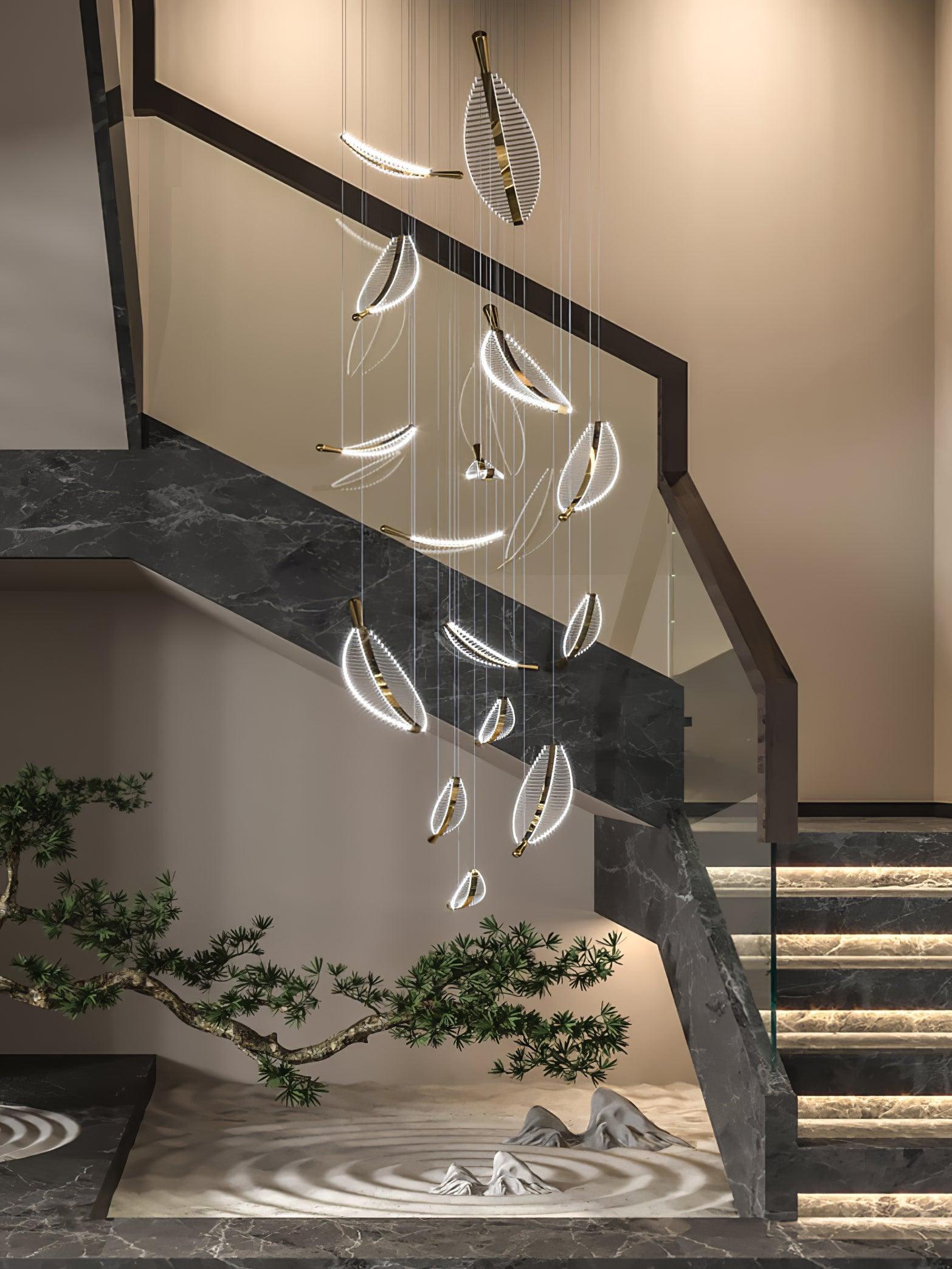Modern Gold Acrylic Leaf LED Pendant Light Elegant Luxury Chandelier for Dining Room