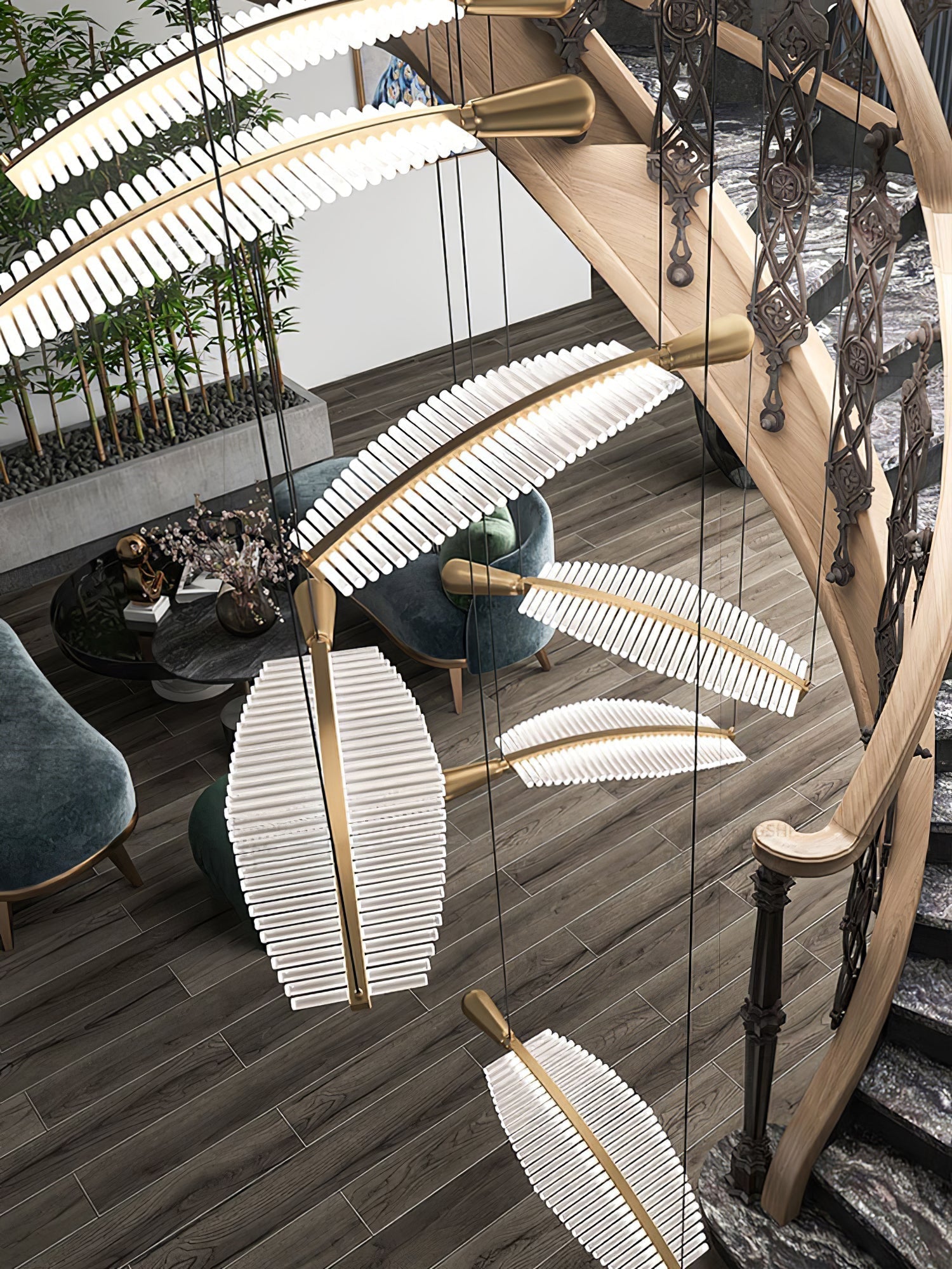 Modern Gold Acrylic Leaf LED Pendant Light Elegant Luxury Chandelier for Dining Room