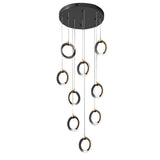 Modern Gold and Black LED Ring Cluster Staircase Chandelier for High Ceilings and Foyers