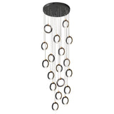 Modern Gold and Black LED Ring Cluster Staircase Chandelier for High Ceilings and Foyers