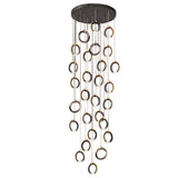 Modern Gold and Black LED Ring Cluster Staircase Chandelier for High Ceilings and Foyers