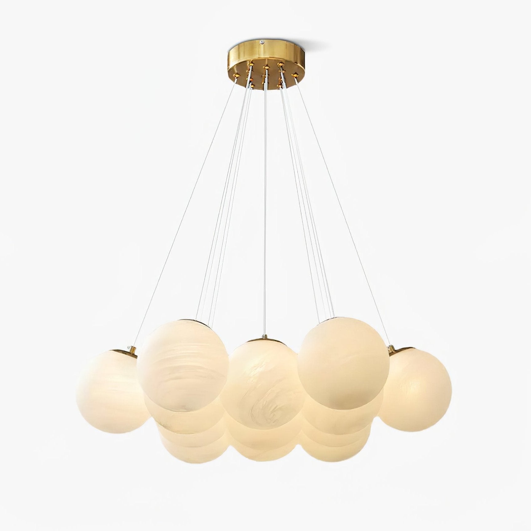 Modern Gold and White Glass Globe Cluster Chandelier Multi Head Pendant Light