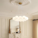 Modern Gold and White Glass Globe Cluster Chandelier Multi Head Pendant Light