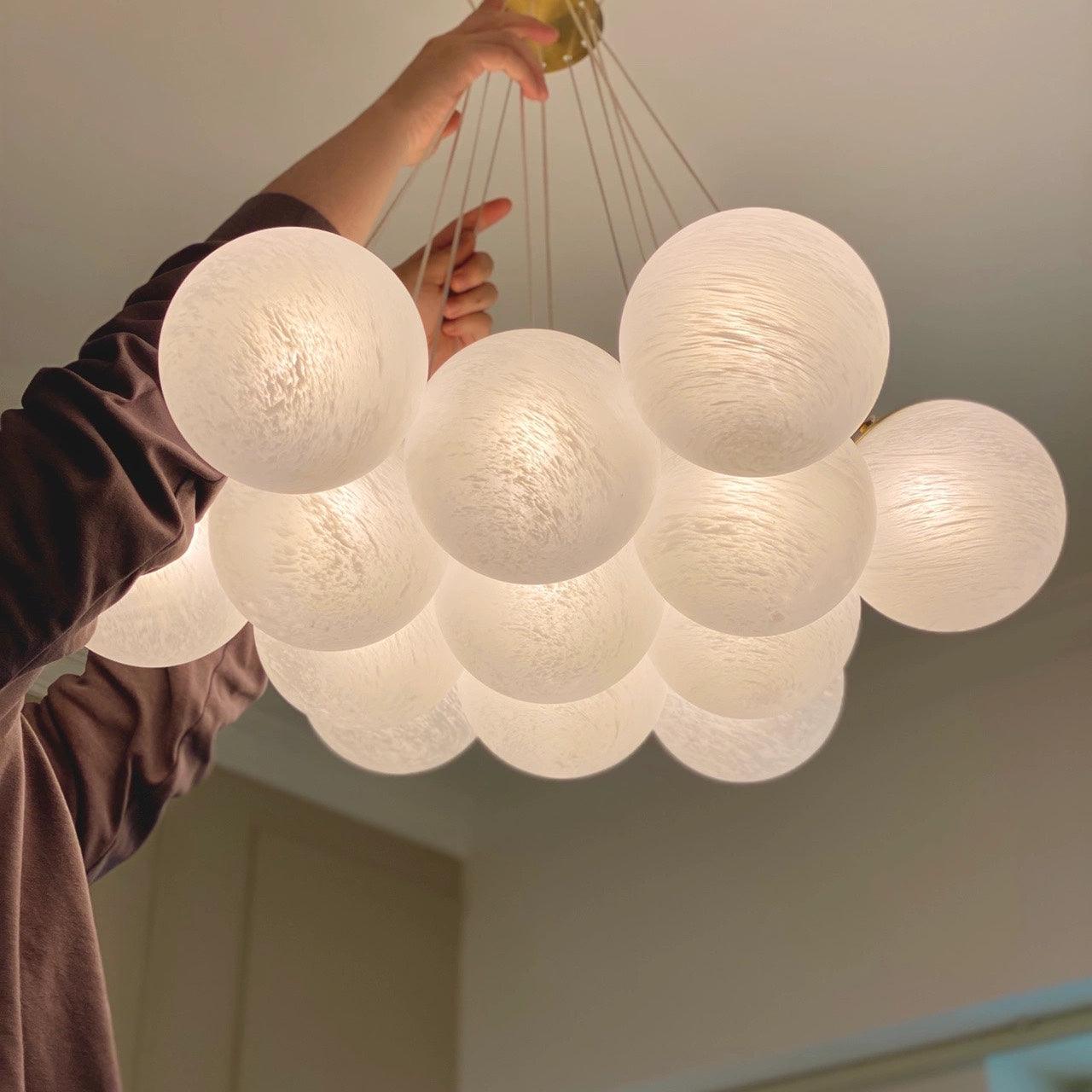 Modern Gold and White Glass Globe Cluster Chandelier Multi Head Pendant Light