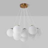Modern Gold and White Glass Globe Cluster Chandelier Multi Head Pendant Light