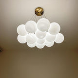 Modern Gold and White Glass Globe Cluster Chandelier Multi Head Pendant Light