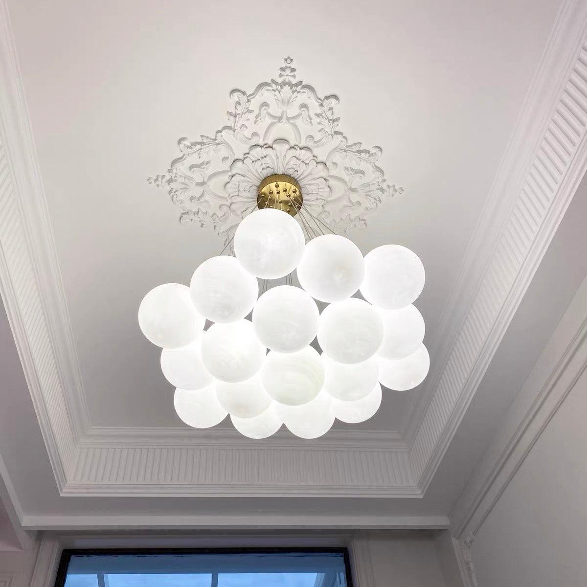 Modern Gold and White Glass Globe Cluster Chandelier Multi Head Pendant Light
