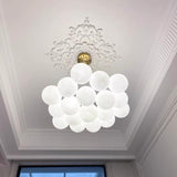 Modern Gold and White Glass Globe Cluster Chandelier Multi Head Pendant Light