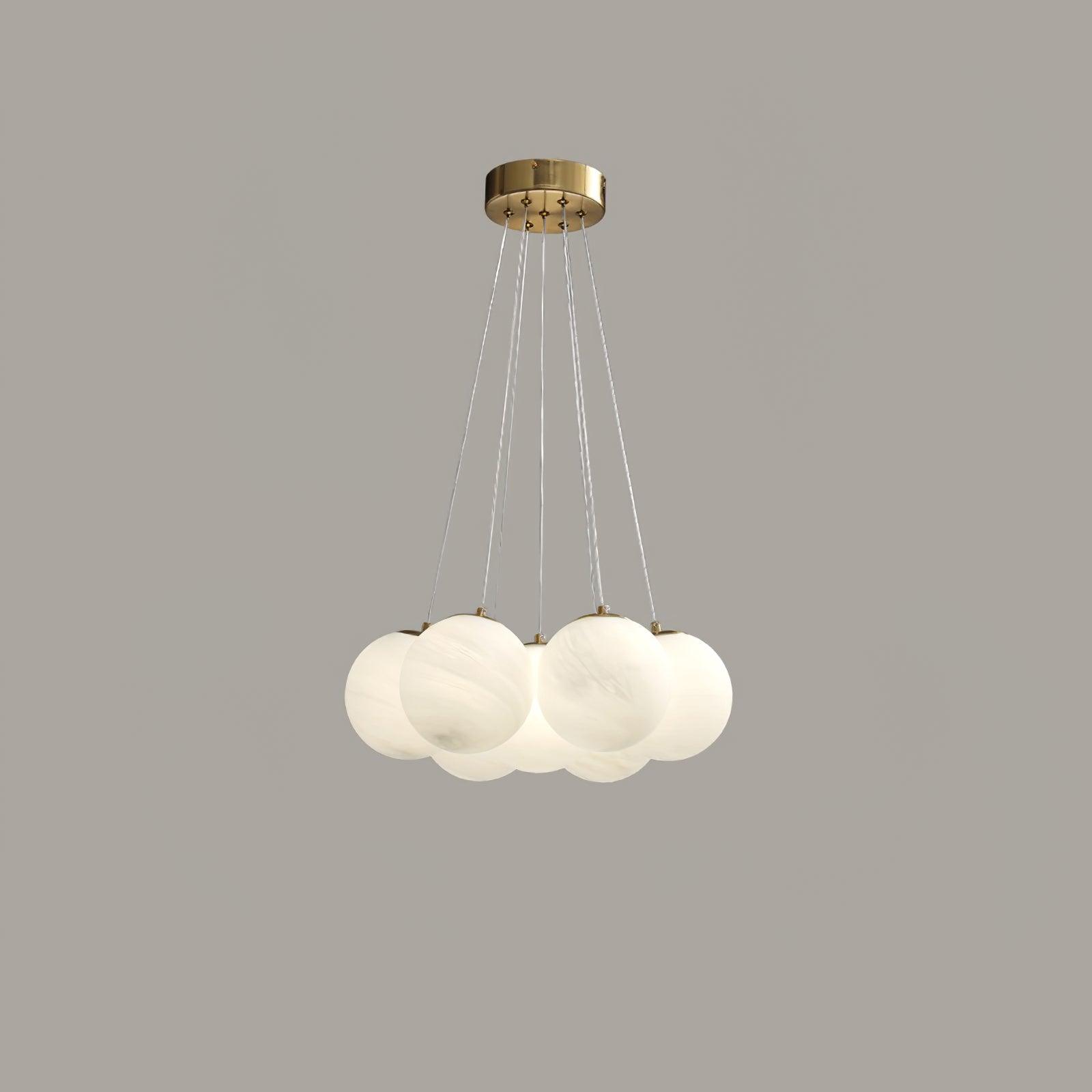 Modern Gold and White Glass Globe Cluster Chandelier Multi Head Pendant Light