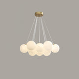 Modern Gold and White Glass Globe Cluster Chandelier Multi Head Pendant Light