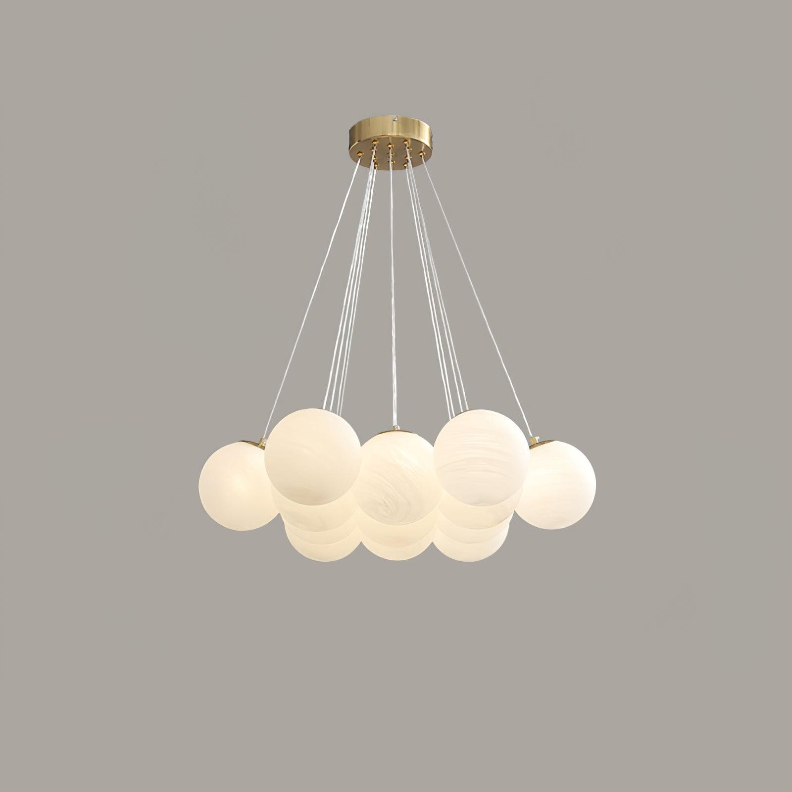 Modern Gold and White Glass Globe Cluster Chandelier Multi Head Pendant Light