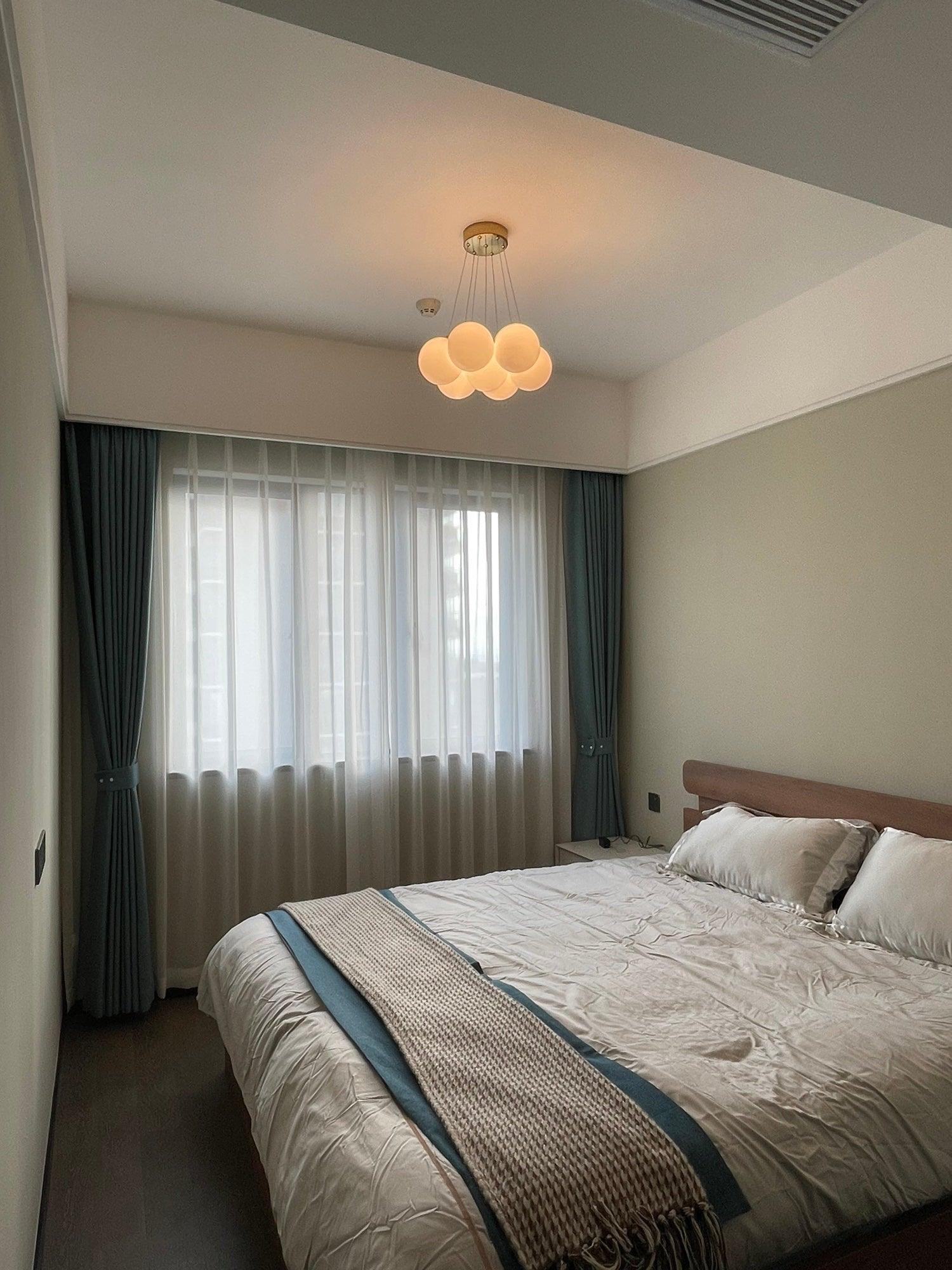 Modern Gold and White Glass Globe Cluster Chandelier Multi Head Pendant Light
