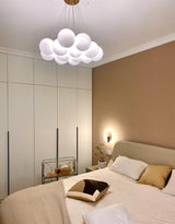 Modern Gold and White Glass Globe Cluster Chandelier Multi Head Pendant Light