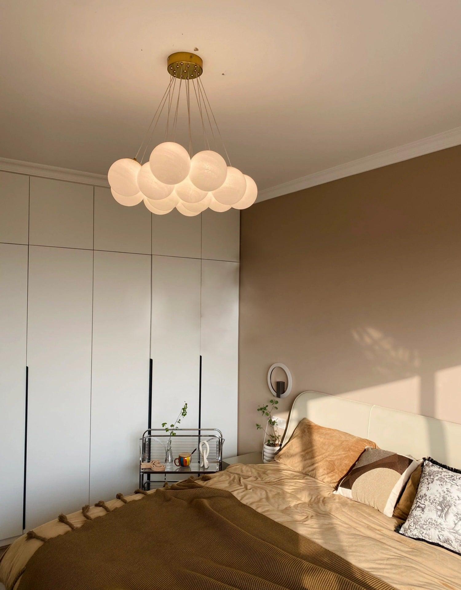 Modern Gold and White Glass Globe Cluster Chandelier Multi Head Pendant Light