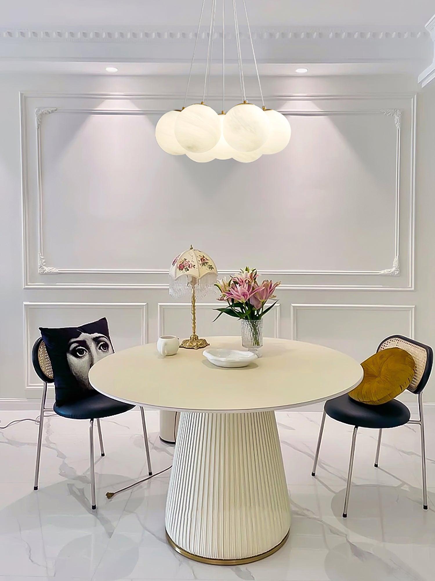 Modern Gold and White Glass Globe Cluster Chandelier Multi Head Pendant Light