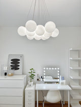 Modern Gold and White Glass Globe Cluster Chandelier Multi Head Pendant Light