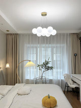 Modern Gold and White Glass Globe Cluster Chandelier Multi Head Pendant Light