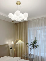 Modern Gold and White Glass Globe Cluster Chandelier Multi Head Pendant Light