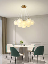 Modern Gold and White Glass Globe Cluster Chandelier Multi Head Pendant Light