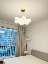 Modern Gold and White Glass Globe Cluster Chandelier Multi Head Pendant Light