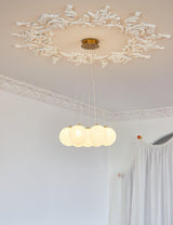 Modern Gold and White Glass Globe Cluster Chandelier Multi Head Pendant Light