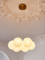 Modern Gold and White Glass Globe Cluster Chandelier Multi Head Pendant Light