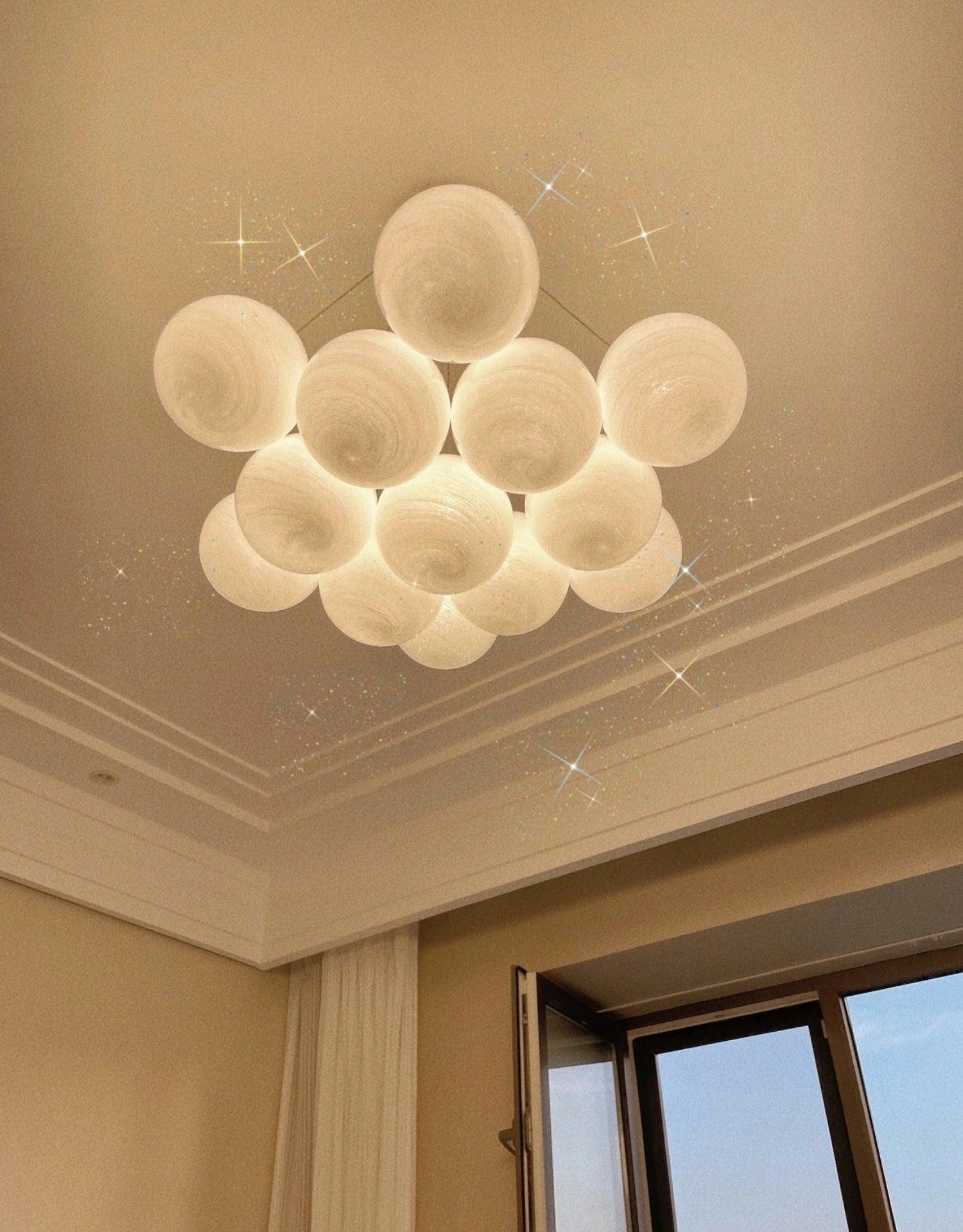 Modern Gold and White Glass Globe Cluster Chandelier Multi Head Pendant Light