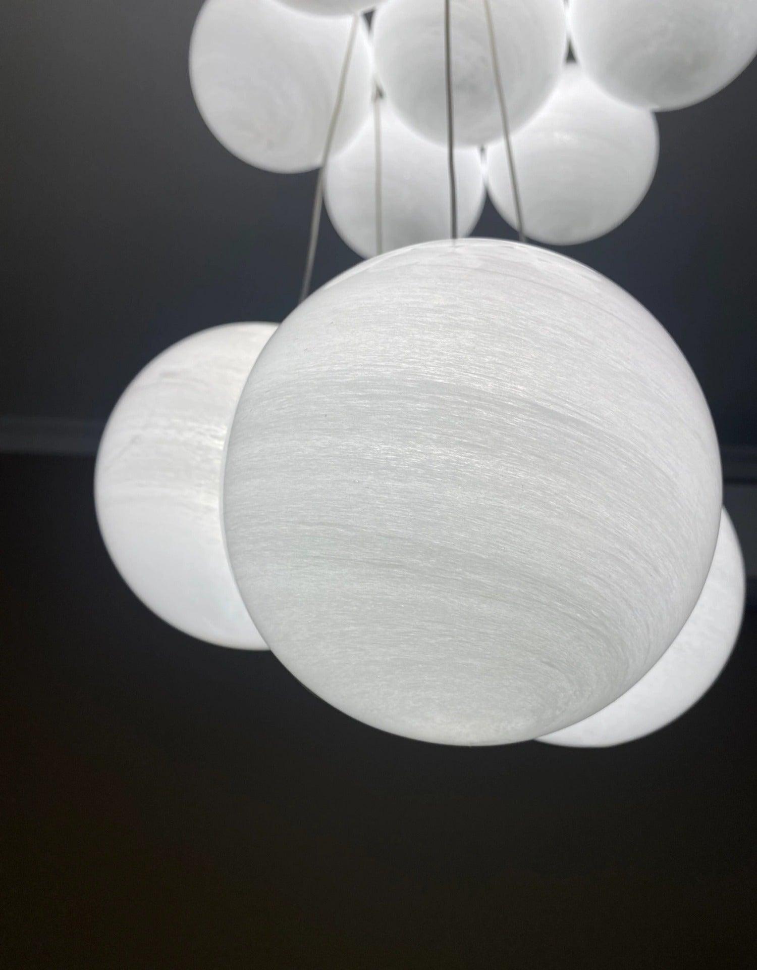 Modern Gold and White Glass Globe Cluster Chandelier Multi Head Pendant Light