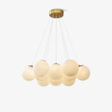 Modern Gold and White Glass Globe Cluster Chandelier Multi Head Pendant Light