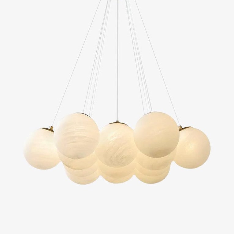 Modern Gold and White Glass Globe Cluster Chandelier Multi Head Pendant Light
