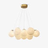 Modern Gold and White Glass Globe Cluster Chandelier Multi Head Pendant Light