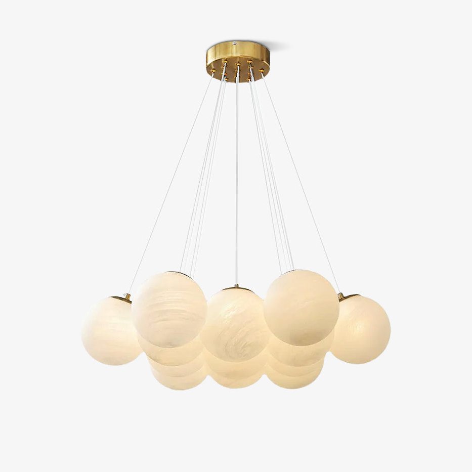Modern Gold and White Glass Globe Cluster Chandelier Multi Head Pendant Light