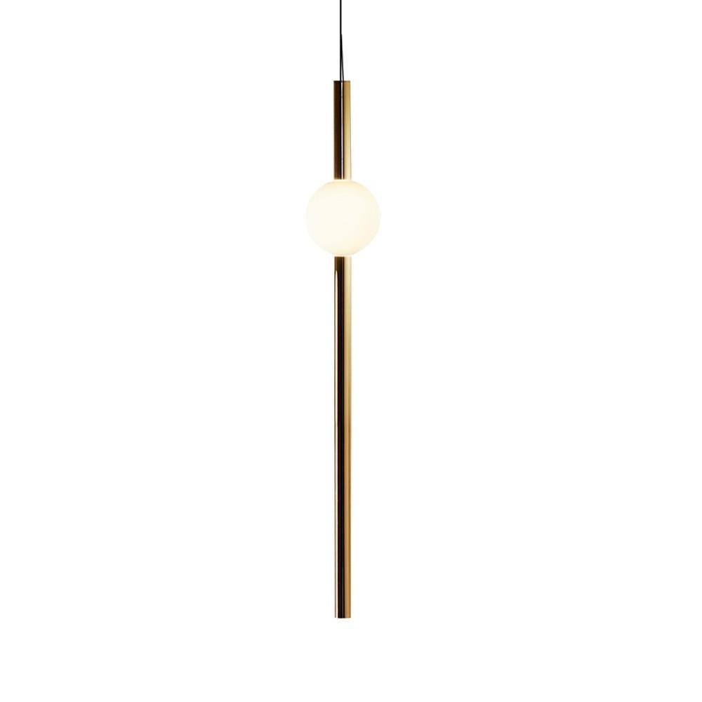 Modern Gold and White Glass Sphere Pendant Light with Linear Metal Frame LED