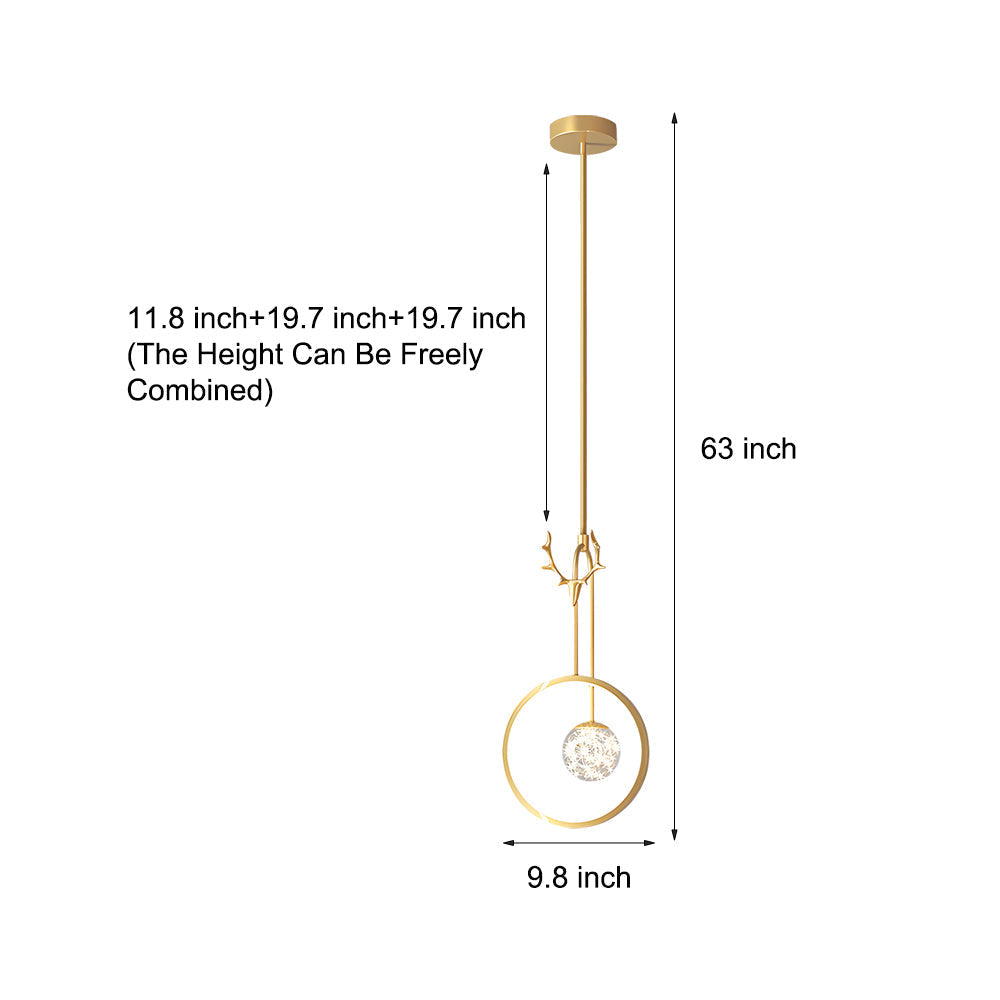Modern Gold Antler Ring LED Pendant Light Dimmable Nordic Bedside Hanging Lamp for Bedroom