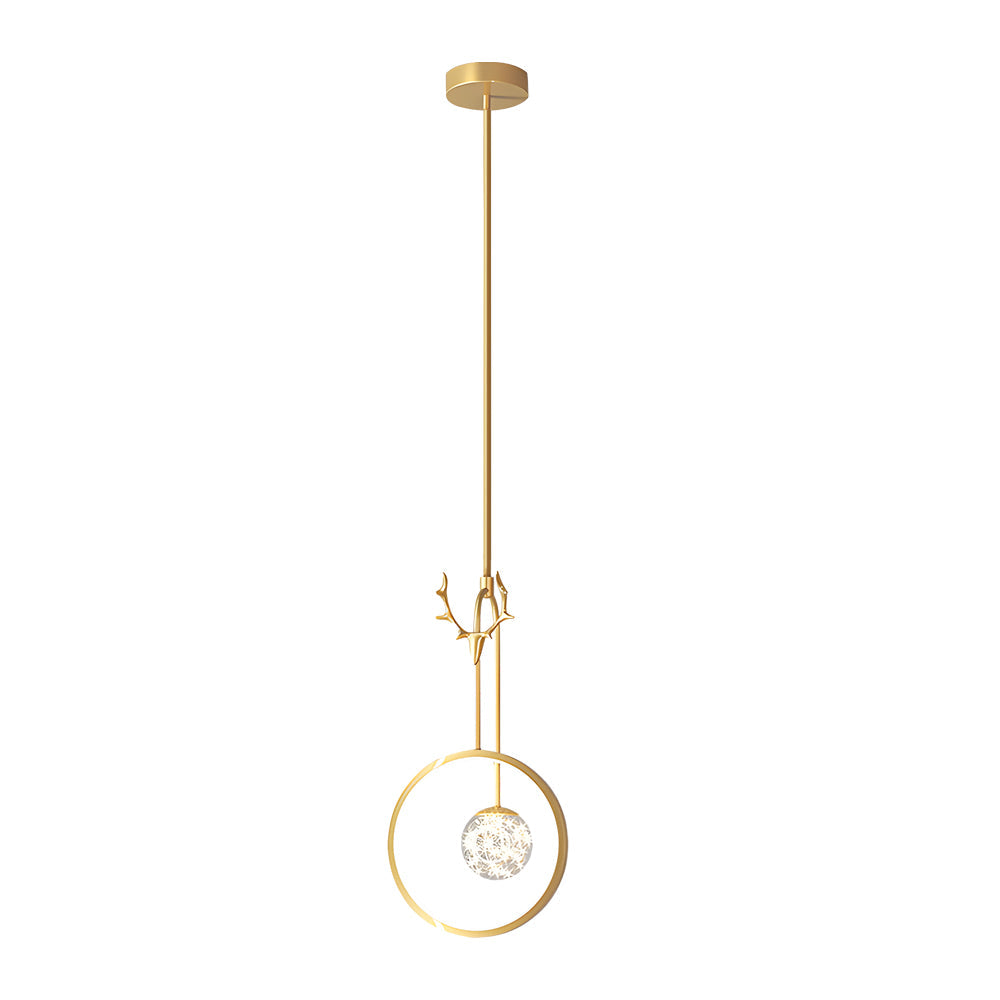 Modern Gold Antler Ring LED Pendant Light Dimmable Nordic Bedside Hanging Lamp for Bedroom
